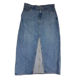 Old Navy  Mid-Rise Denim Jean Maxi Skirt Med‎ Wash Front Slit Size 8 Modest